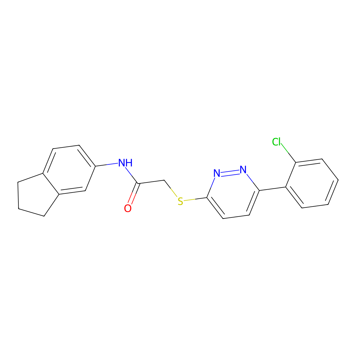 2-((6-(2-chlorophenyl)pyridazin-3-yl)thio)-N-(2,3-dihydro-1H-inden-5-yl)acetamide molecular structure, CAS 1428375-05-6