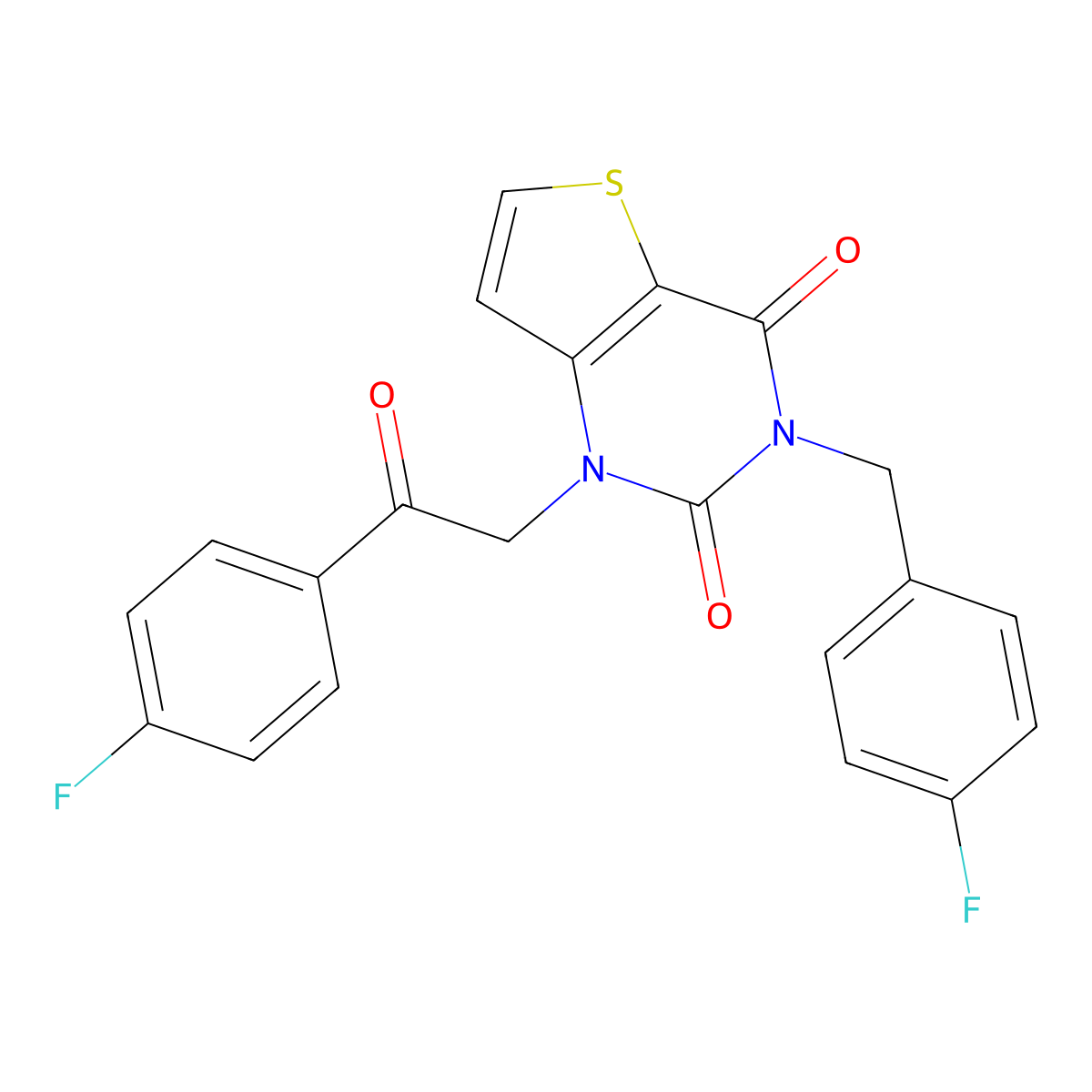 3-(4-fluorobenzyl)-1-(2-(4-fluorophenyl)-2-oxoethyl)thieno[3,2-d]pyrimidine-2,4(1H,3H)-dione molecular structure, CAS 1428375-13-6