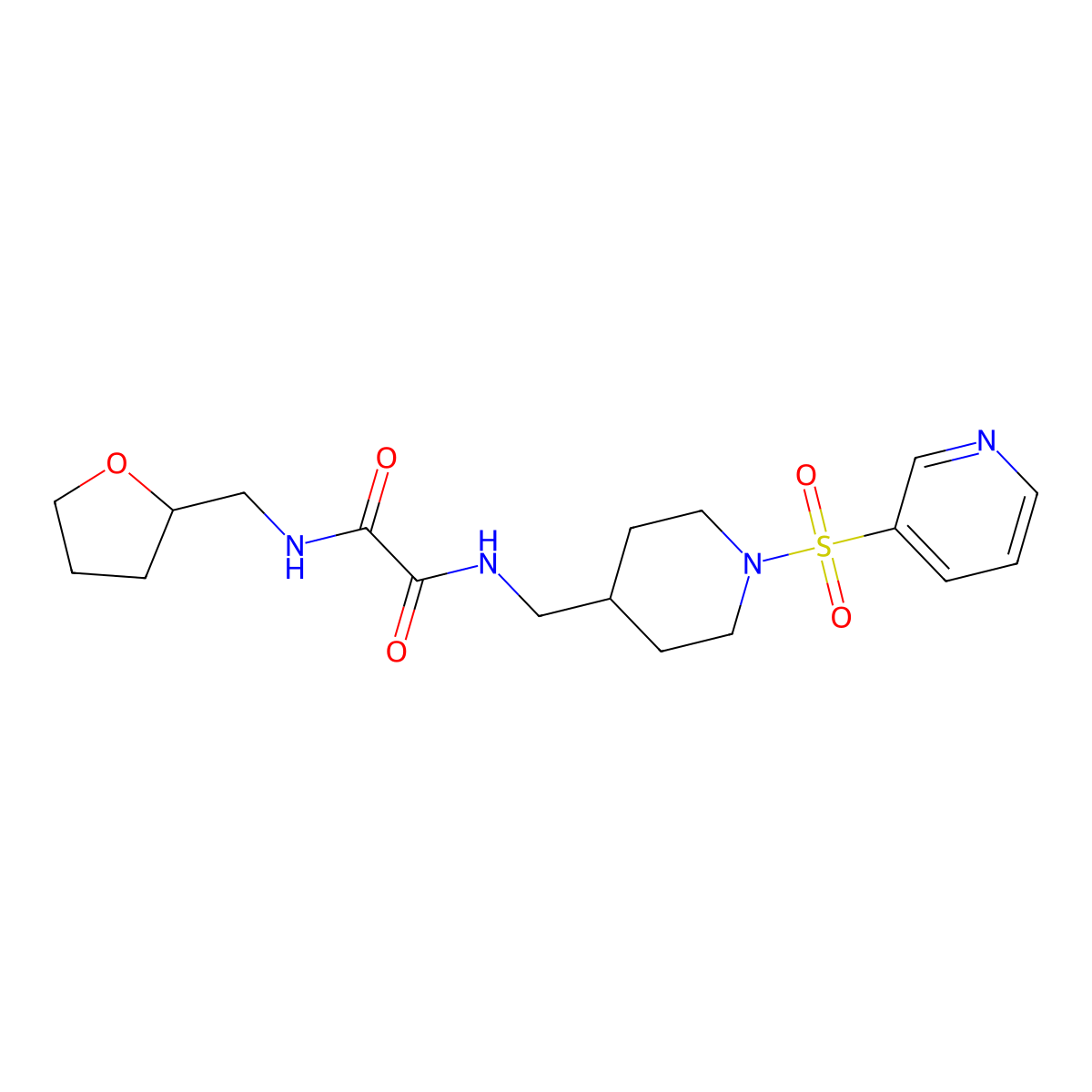 N1-((1-(pyridin-3-ylsulfonyl)piperidin-4-yl)methyl)-N2-((tetrahydrofuran-2-yl)methyl)oxalamide molecular structure, CAS 1428375-14-7