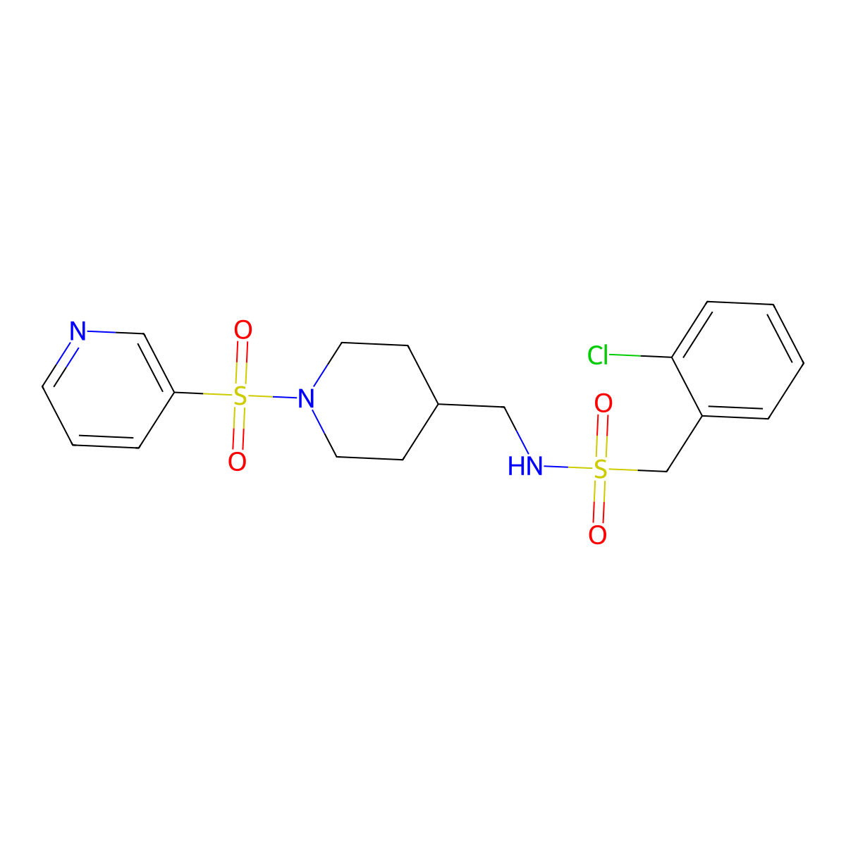 1-(2-chlorophenyl)-N-((1-(pyridin-3-ylsulfonyl)piperidin-4-yl)methyl)methanesulfonamide molecular structure, CAS 1428375-20-5