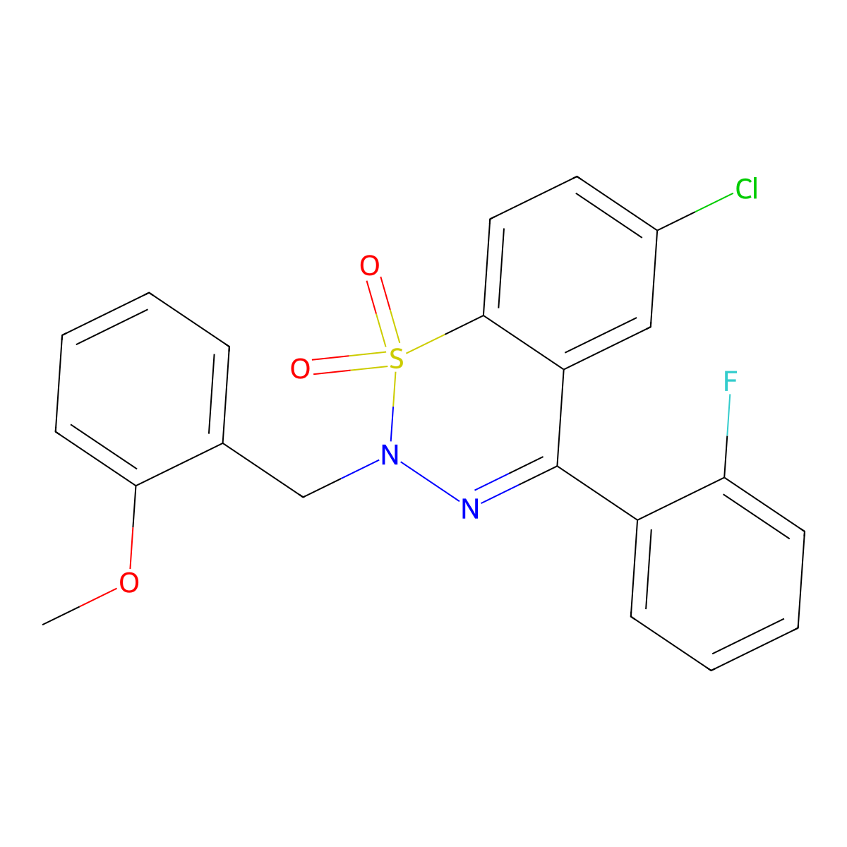 6-chloro-4-(2-fluorophenyl)-2-(2-methoxybenzyl)-2H-benzo[e][1,2,3]thiadiazine 1,1-dioxide molecular structure, CAS 1428375-24-9