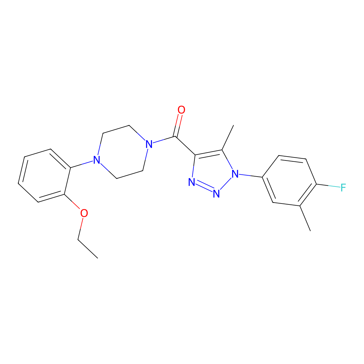 (4-(2-ethoxyphenyl)piperazin-1-yl)(1-(4-fluoro-3-methylphenyl)-5-methyl-1H-1,2,3-triazol-4-yl)methanone molecular structure, CAS 1428375-29-4