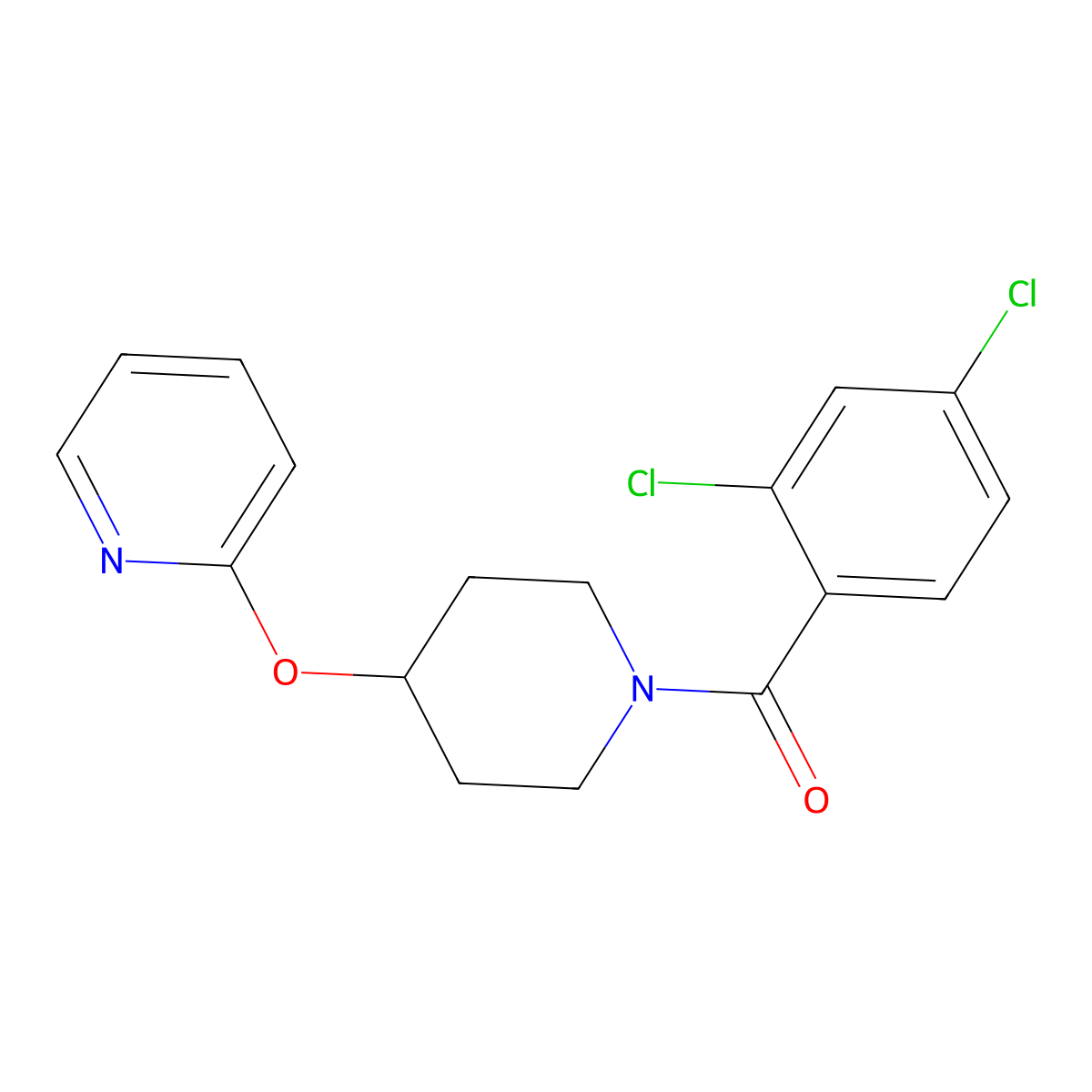 (2,4-Dichlorophenyl)(4-(pyridin-2-yloxy)piperidin-1-yl)methanone molecular structure, CAS 1428375-32-9