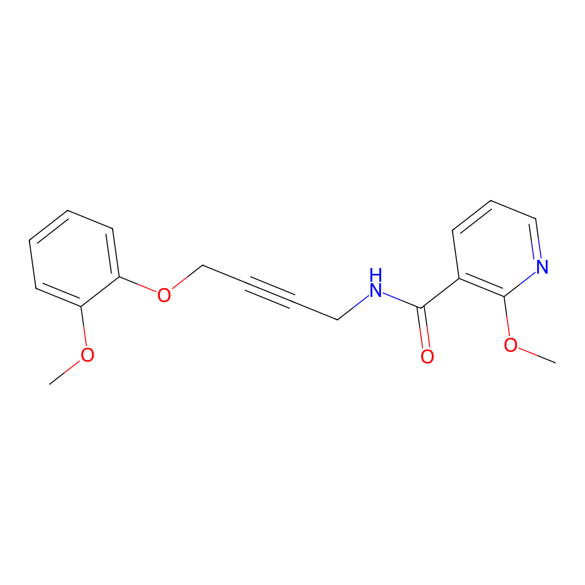 2-methoxy-N-(4-(2-methoxyphenoxy)but-2-yn-1-yl)nicotinamide molecular structure, CAS 1428375-37-4