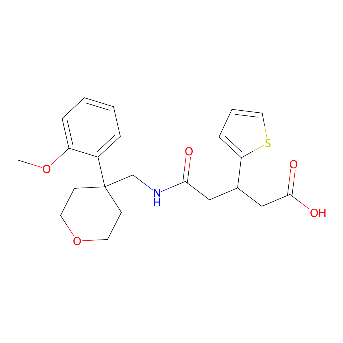 5-(((4-(2-methoxyphenyl)tetrahydro-2H-pyran-4-yl)methyl)amino)-5-oxo-3-(thiophen-2-yl)pentanoic acid molecular structure, CAS 1428375-39-6
