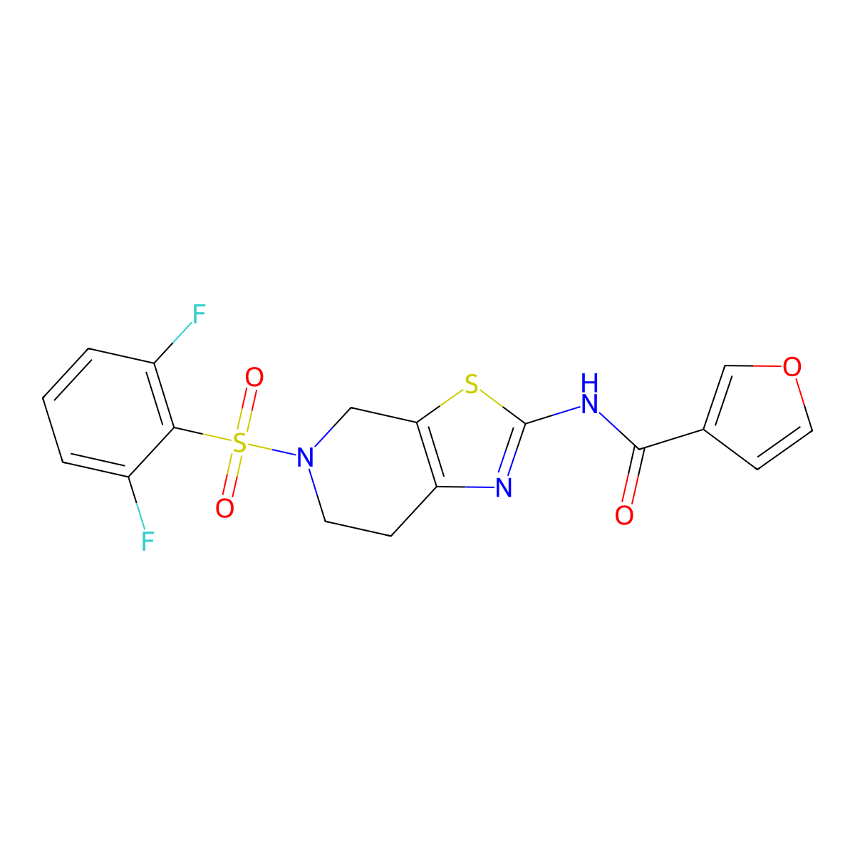 N-(5-((2,6-difluorophenyl)sulfonyl)-4,5,6,7-tetrahydrothiazolo[5,4-c]pyridin-2-yl)furan-3-carboxamide molecular structure, CAS 1428375-40-9