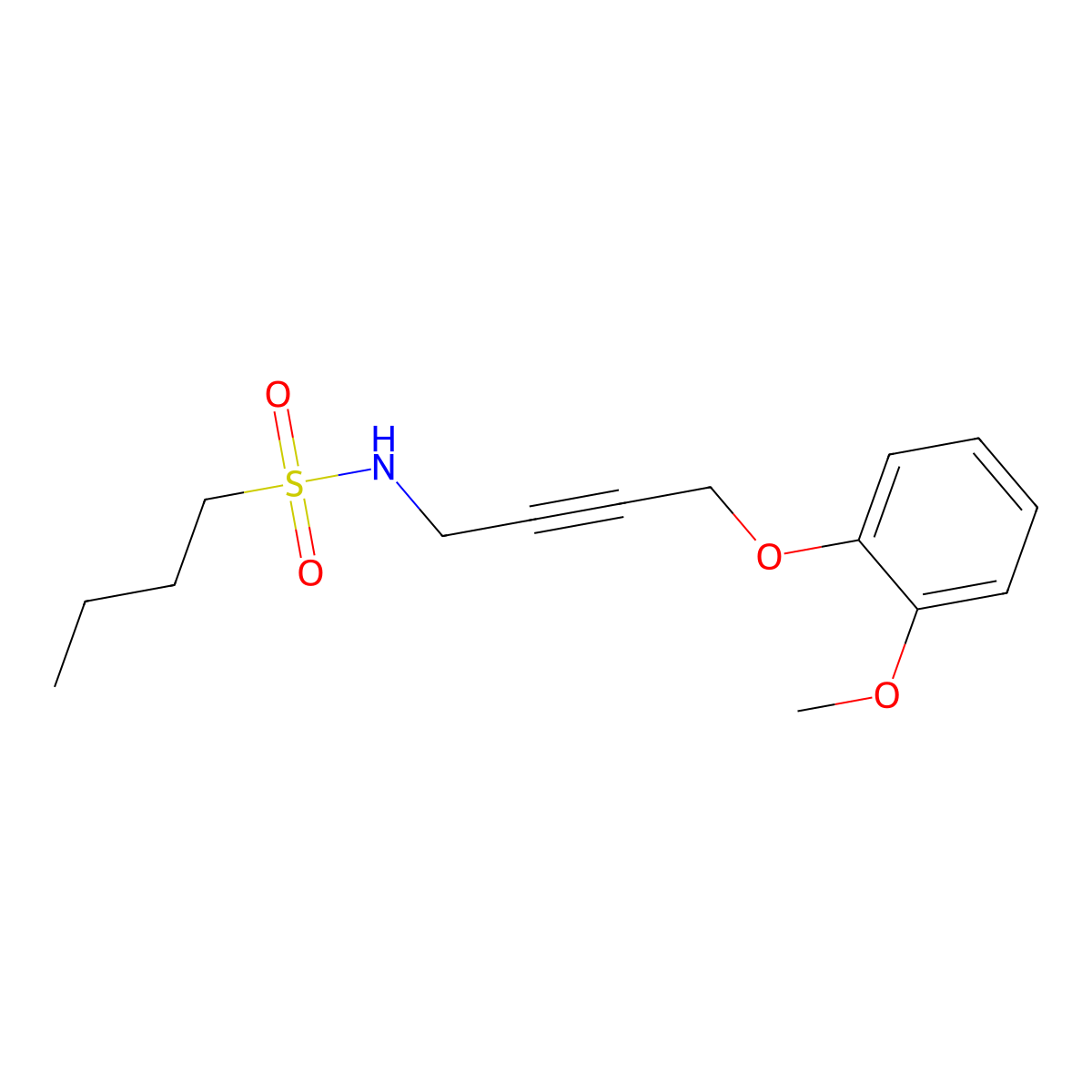 N-(4-(2-methoxyphenoxy)but-2-yn-1-yl)butane-1-sulfonamide molecular structure, CAS 1428375-41-0