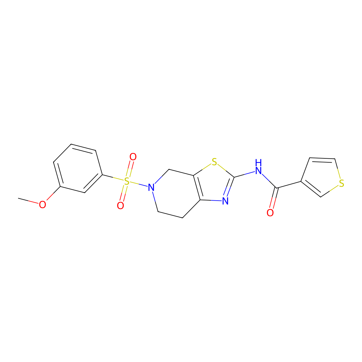 N-(5-((3-methoxyphenyl)sulfonyl)-4,5,6,7-tetrahydrothiazolo[5,4-c]pyridin-2-yl)thiophene-3-carboxamide molecular structure, CAS 1428375-44-3