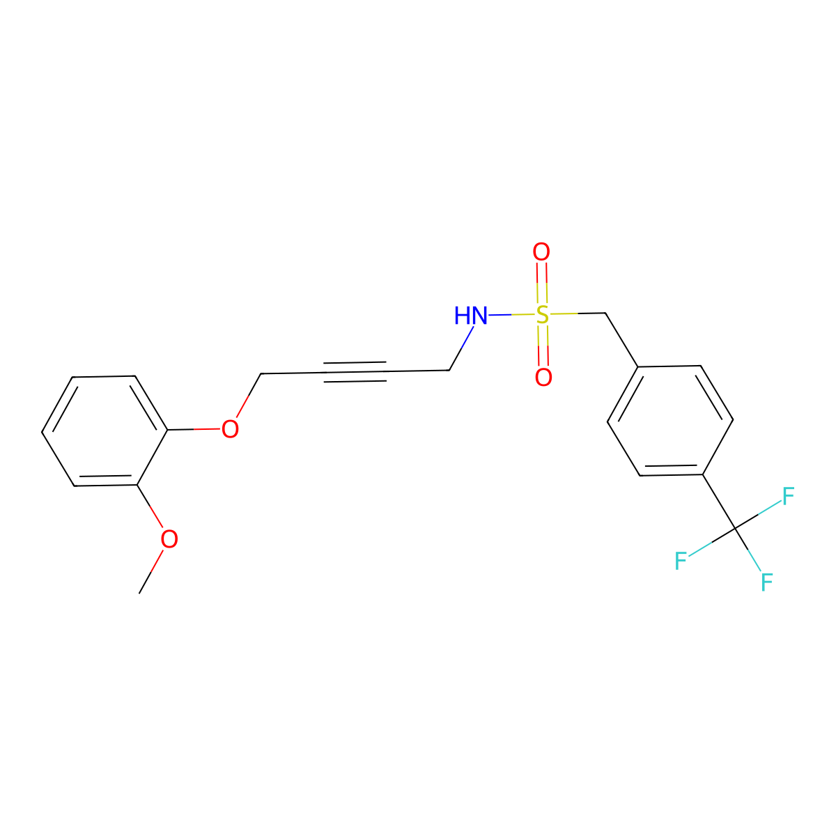 N-[4-(2-Methoxyphenoxy)but-2-YN-1-YL]-1-[4-(trifluoromethyl)phenyl]methanesulfonamide molecular structure, CAS 1428375-45-4