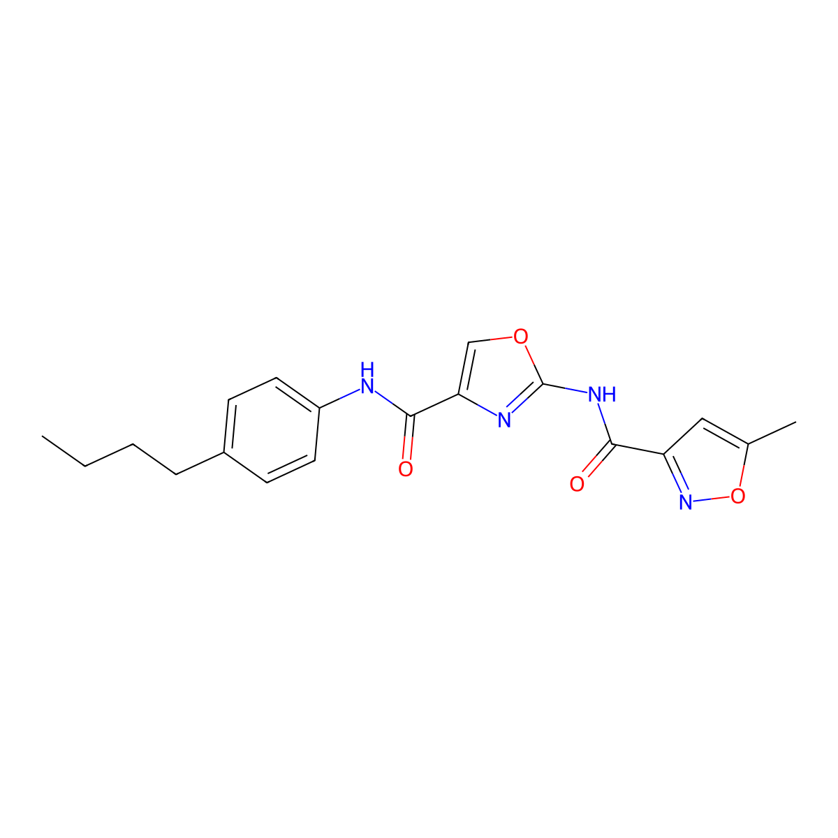 N-(4-((4-butylphenyl)carbamoyl)oxazol-2-yl)-5-methylisoxazole-3-carboxamide molecular structure, CAS 1428375-48-7