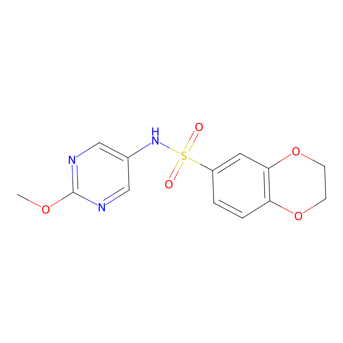 N-(2-methoxypyrimidin-5-yl)-2,3-dihydrobenzo[b][1,4]dioxine-6-sulfonamide molecular structure, CAS 1428375-49-8