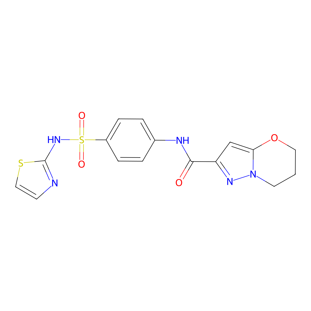 N-(4-(N-(thiazol-2-yl)sulfamoyl)phenyl)-6,7-dihydro-5H-pyrazolo[5,1-b][1,3]oxazine-2-carboxamide molecular structure, CAS 1428375-52-3