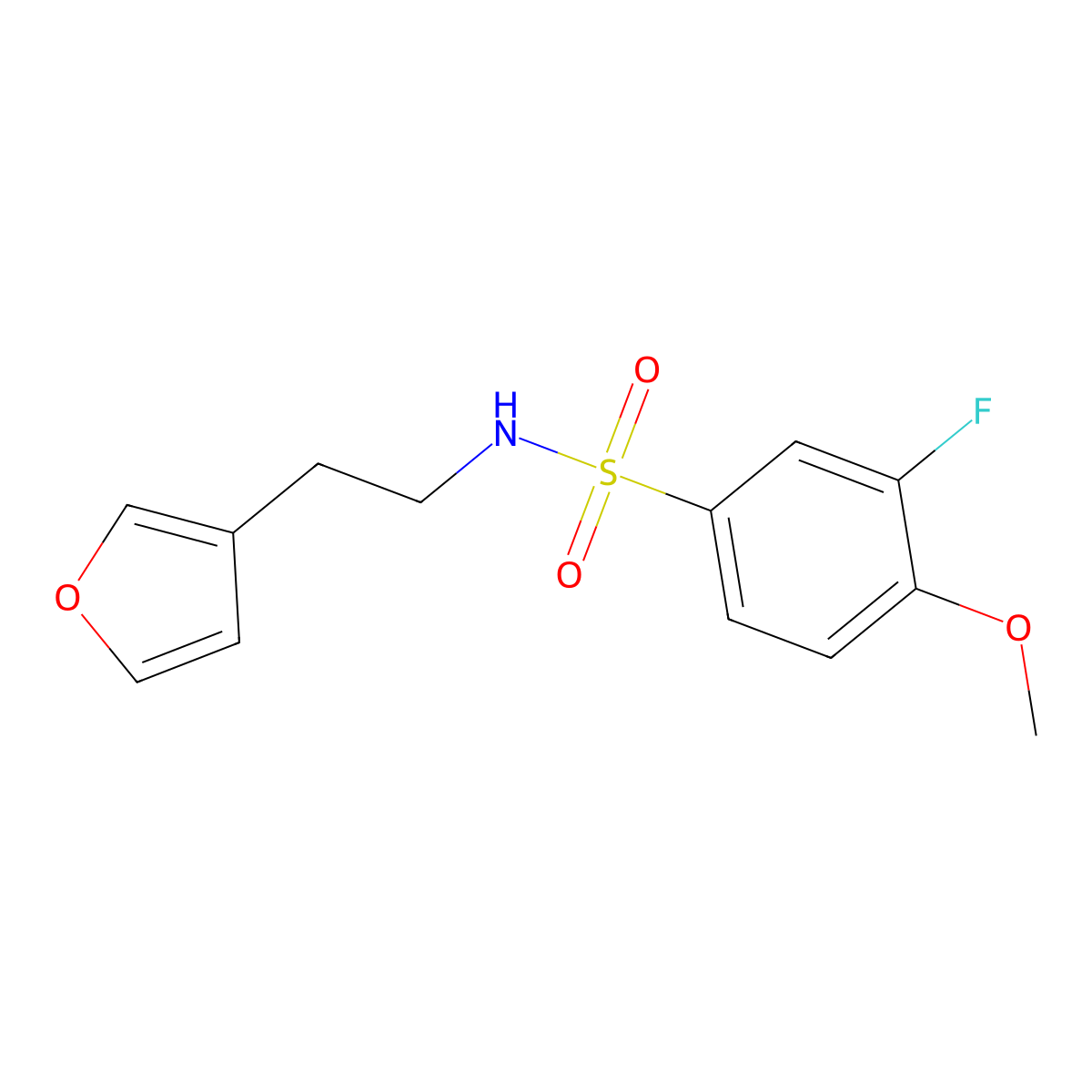 3-fluoro-N-(2-(furan-3-yl)ethyl)-4-methoxybenzenesulfonamide molecular structure, CAS 1428375-55-6