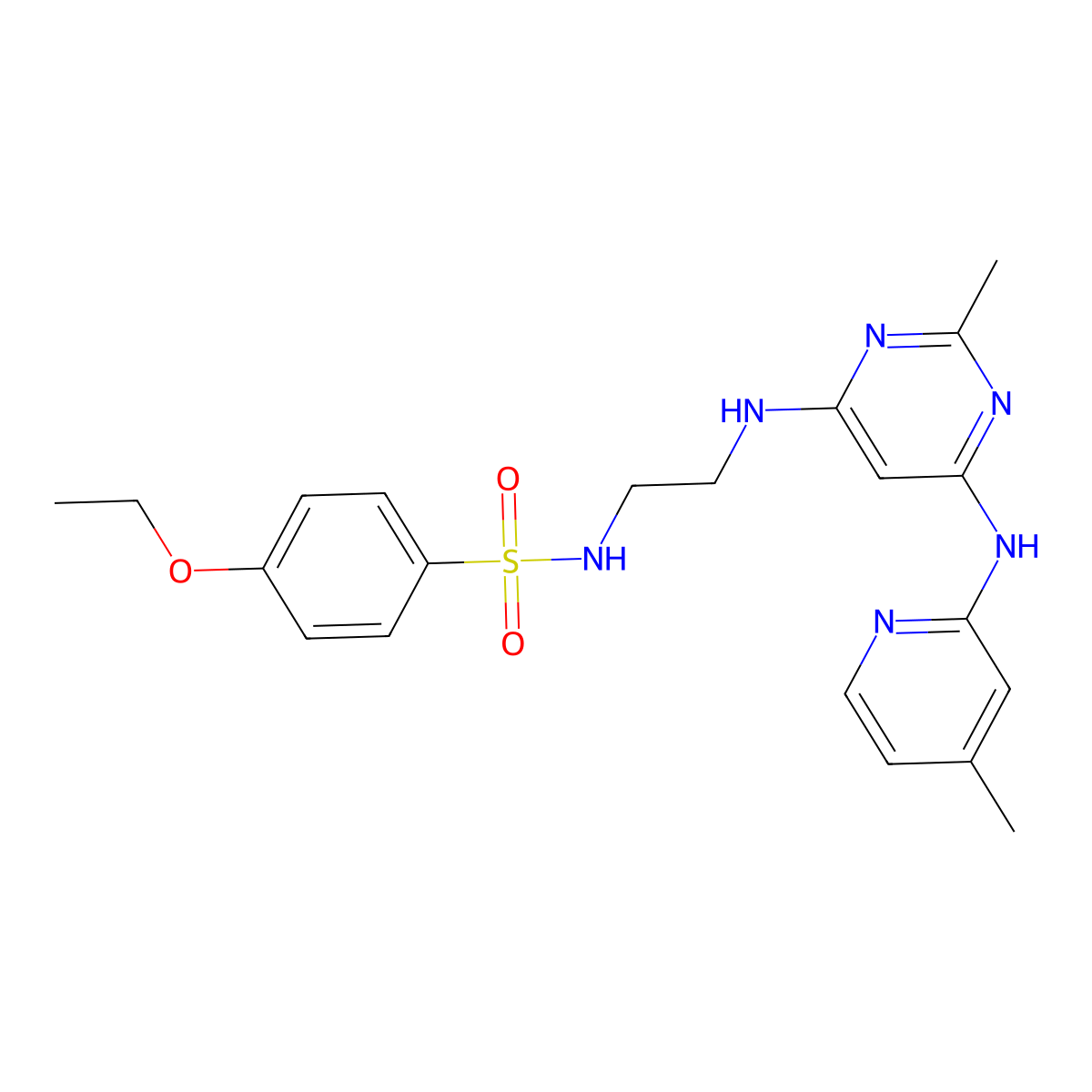 4-ethoxy-N-(2-((2-methyl-6-((4-methylpyridin-2-yl)amino)pyrimidin-4-yl)amino)ethyl)benzenesulfonamide molecular structure, CAS 1428375-57-8