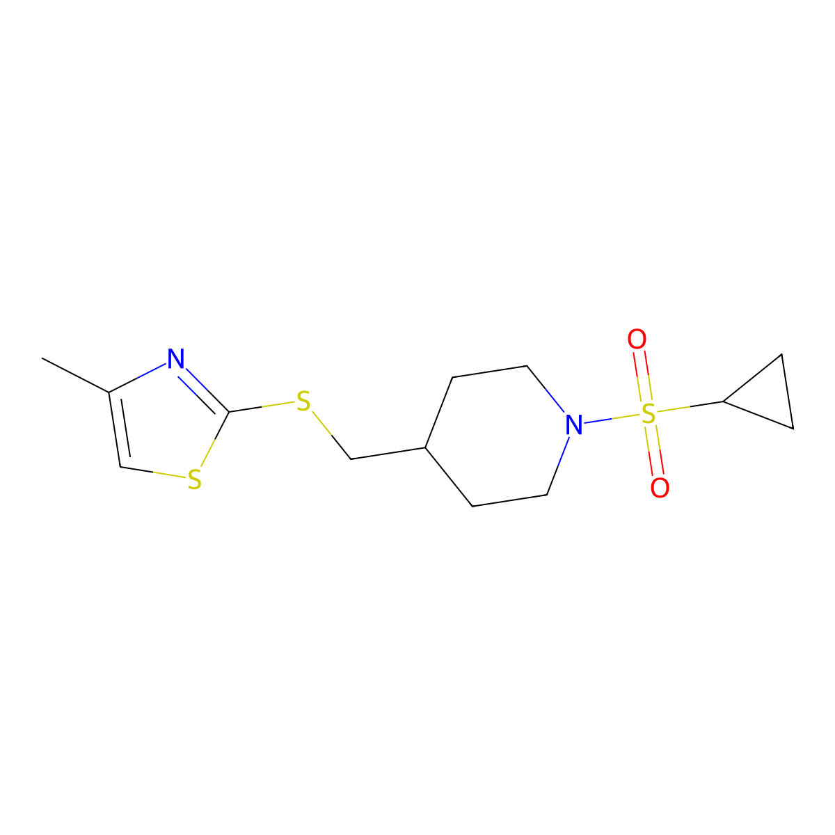 2-(((1-(Cyclopropylsulfonyl)piperidin-4-yl)methyl)thio)-4-methylthiazole molecular structure, CAS 1428375-60-3