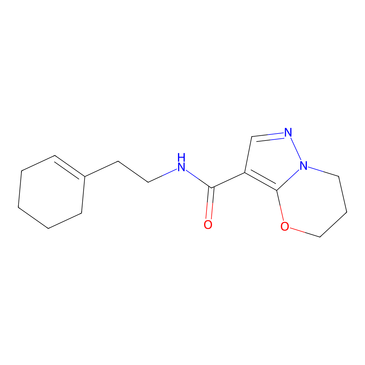 N-(2-(cyclohex-1-en-1-yl)ethyl)-6,7-dihydro-5H-pyrazolo[5,1-b][1,3]oxazine-3-carboxamide molecular structure, CAS 1428375-61-4