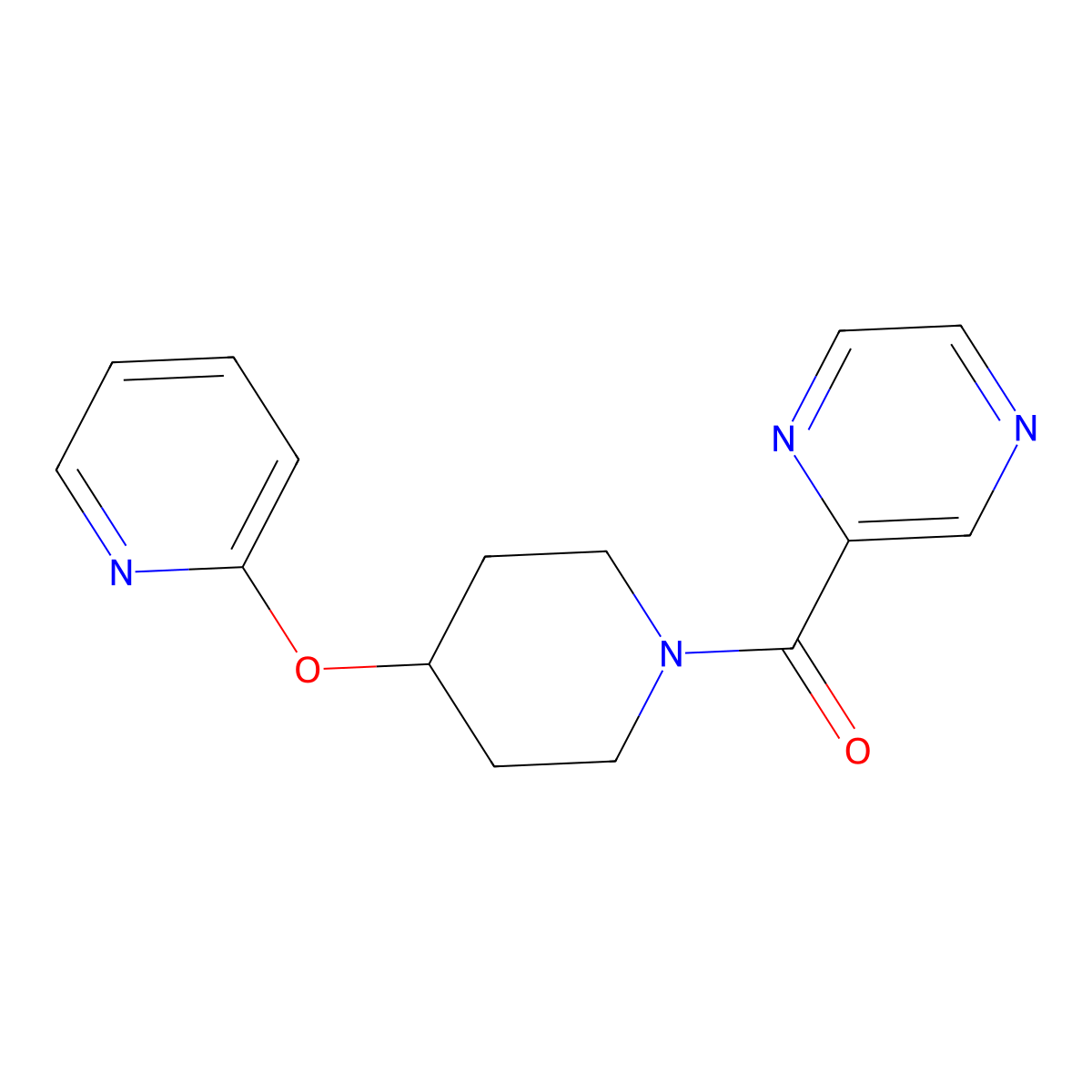 Pyrazin-2-yl(4-(pyridin-2-yloxy)piperidin-1-yl)methanone molecular structure, CAS 1428375-62-5