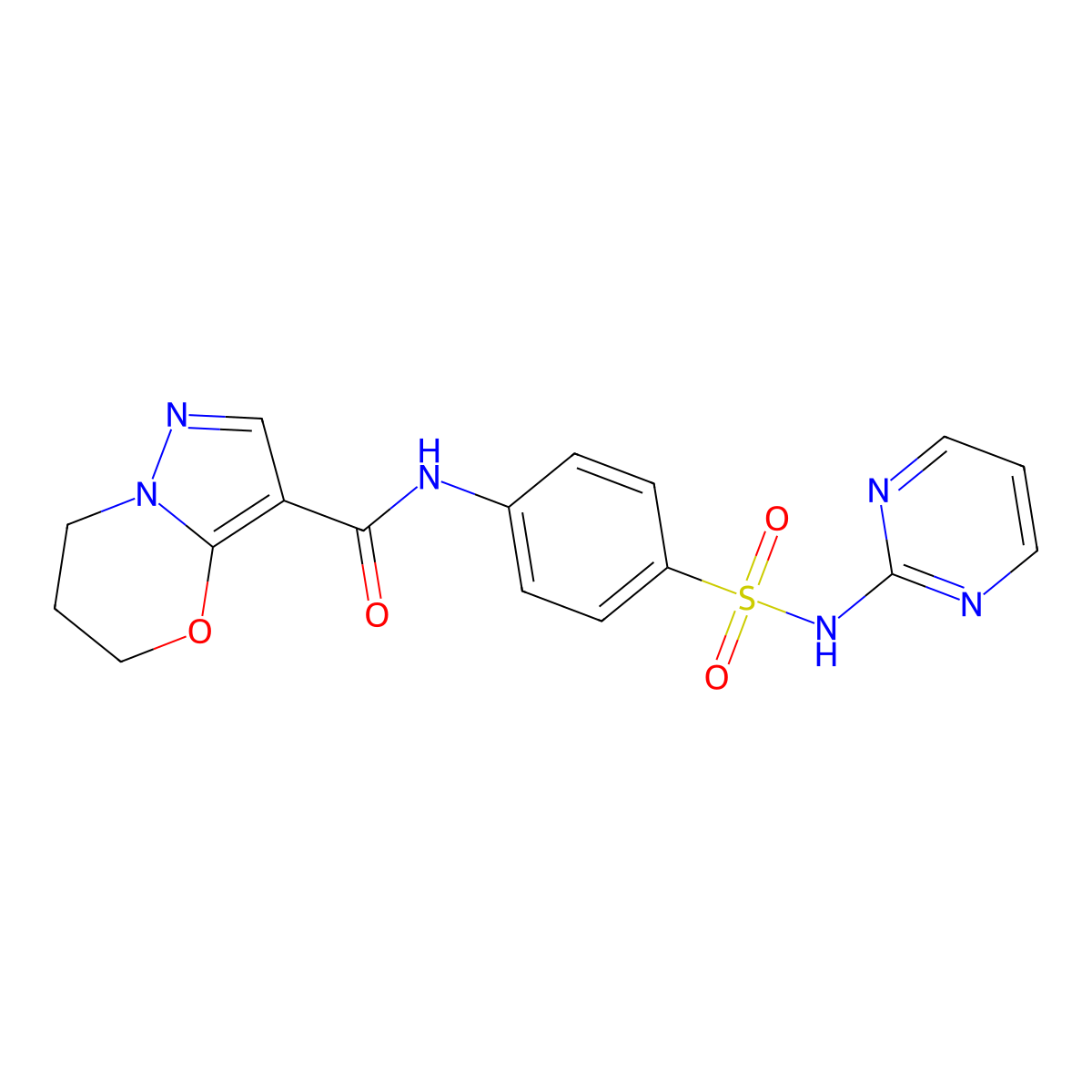 N-(4-(N-(pyrimidin-2-yl)sulfamoyl)phenyl)-6,7-dihydro-5H-pyrazolo[5,1-b][1,3]oxazine-3-carboxamide molecular structure, CAS 1428375-66-9