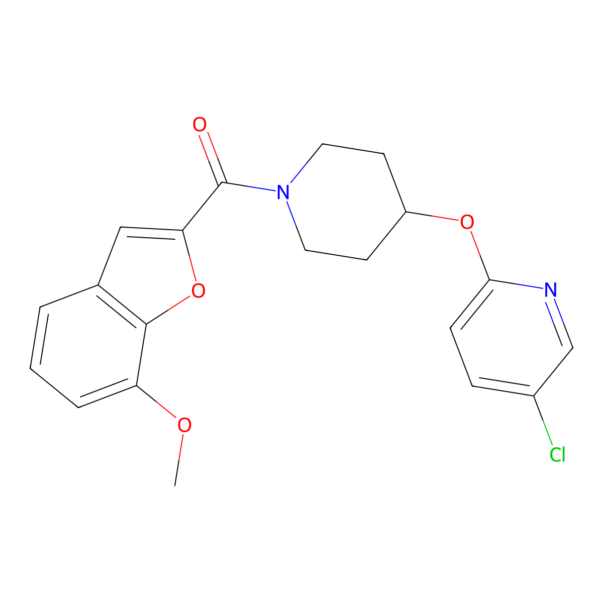 (4-((5-Chloropyridin-2-yl)oxy)piperidin-1-yl)(7-methoxybenzofuran-2-yl)methanone molecular structure, CAS 1428375-71-6