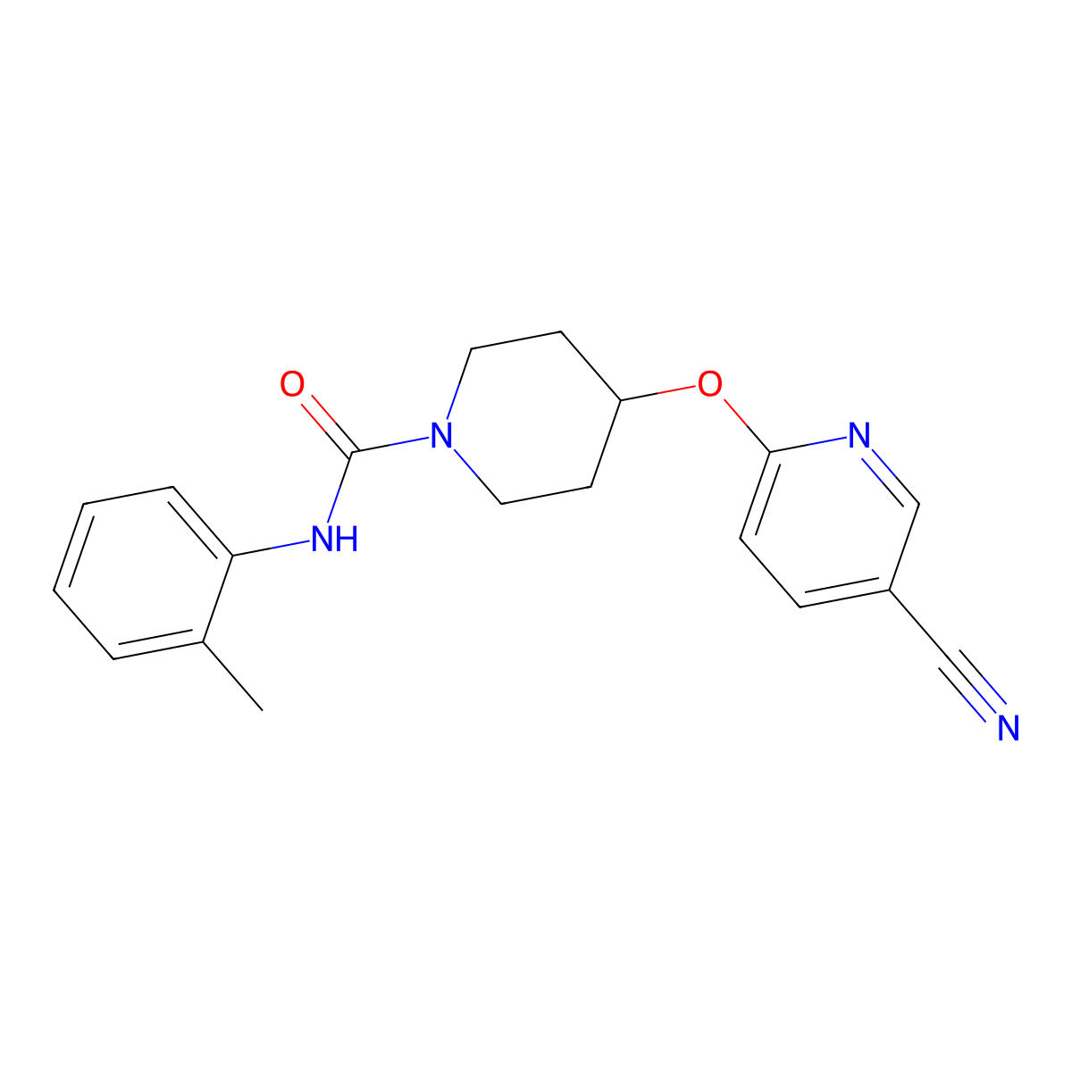 4-((5-cyanopyridin-2-yl)oxy)-N-(o-tolyl)piperidine-1-carboxamide molecular structure, CAS 1428375-77-2