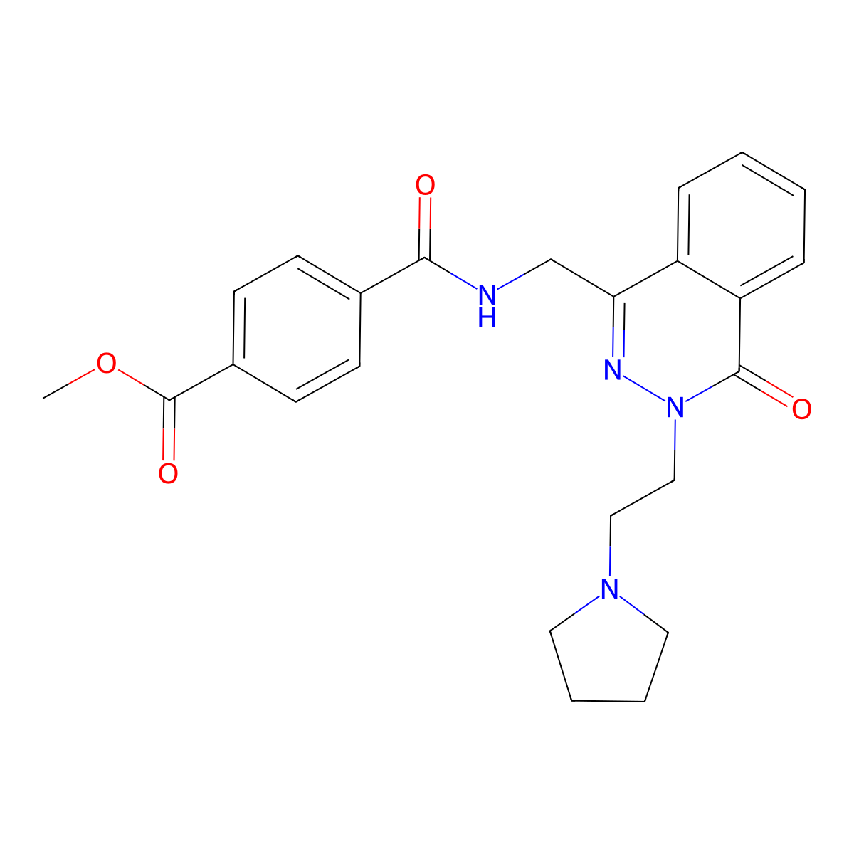 Methyl 4-(((4-oxo-3-(2-(pyrrolidin-1-yl)ethyl)-3,4-dihydrophthalazin-1-yl)methyl)carbamoyl)benzoate molecular structure, CAS 1428375-80-7
