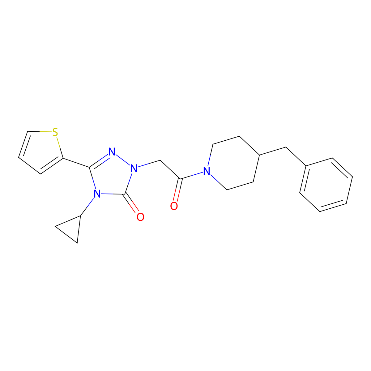 1-(2-(4-benzylpiperidin-1-yl)-2-oxoethyl)-4-cyclopropyl-3-(thiophen-2-yl)-1H-1,2,4-triazol-5(4H)-one molecular structure, CAS 1428375-85-2