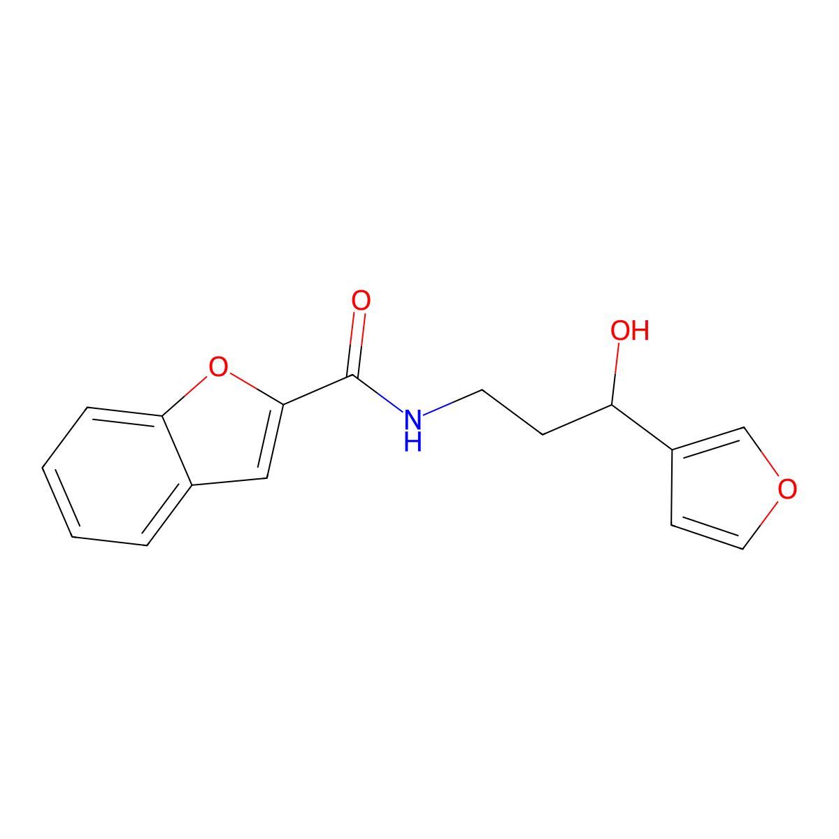 N-(3-(furan-3-yl)-3-hydroxypropyl)benzofuran-2-carboxamide molecular structure, CAS 1428375-87-4