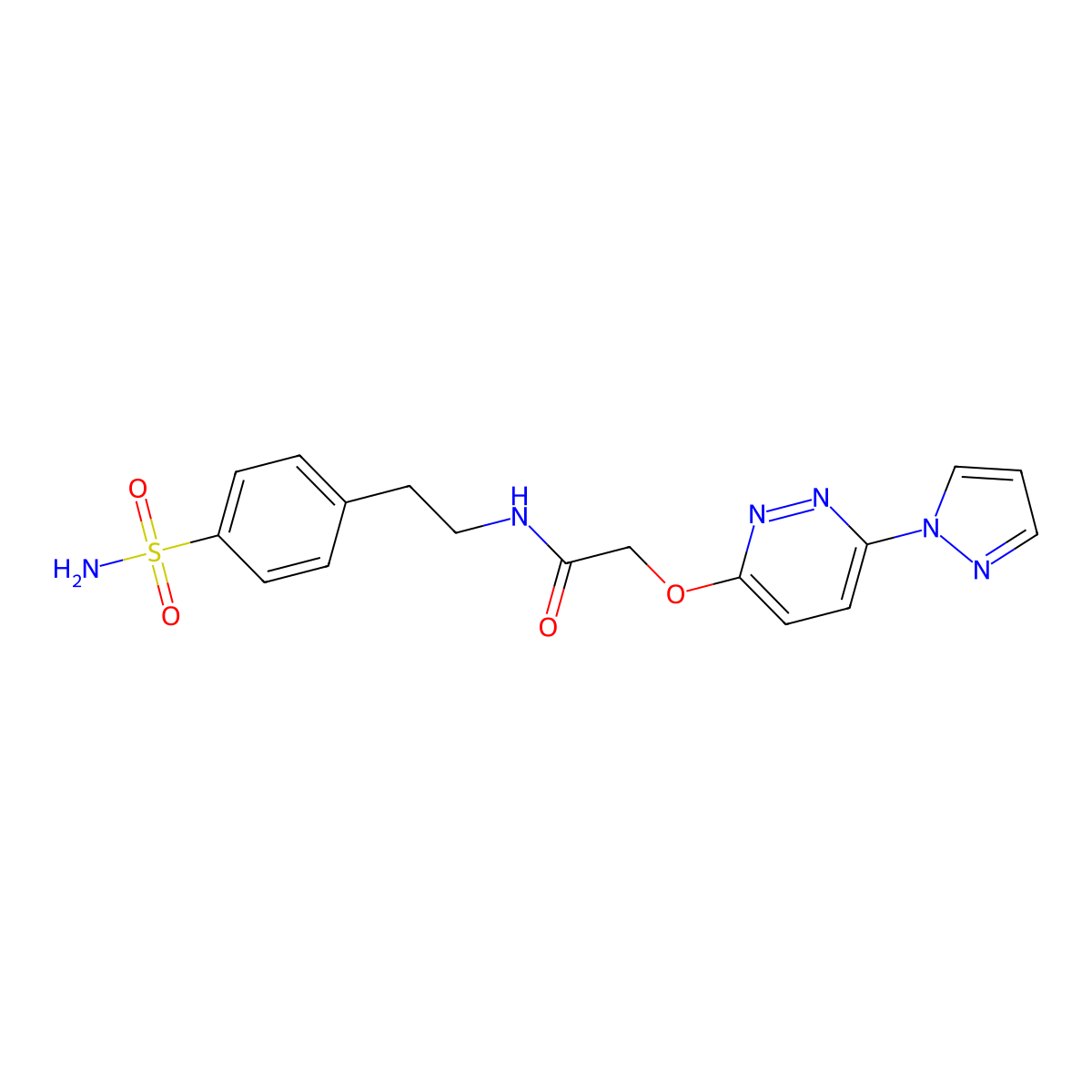 2-((6-(1H-pyrazol-1-yl)pyridazin-3-yl)oxy)-N-(4-sulfamoylphenethyl)acetamide molecular structure, CAS 1428375-90-9