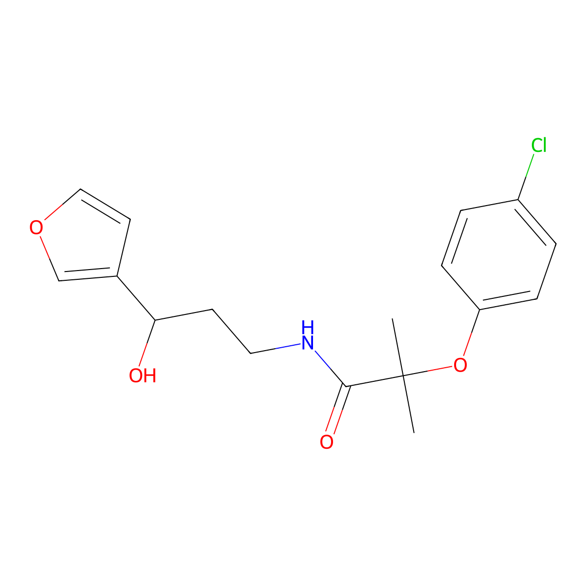 2-(4-Chlorophenoxy)-N-[3-(furan-3-YL)-3-hydroxypropyl]-2-methylpropanamide molecular structure, CAS 1428378-05-5