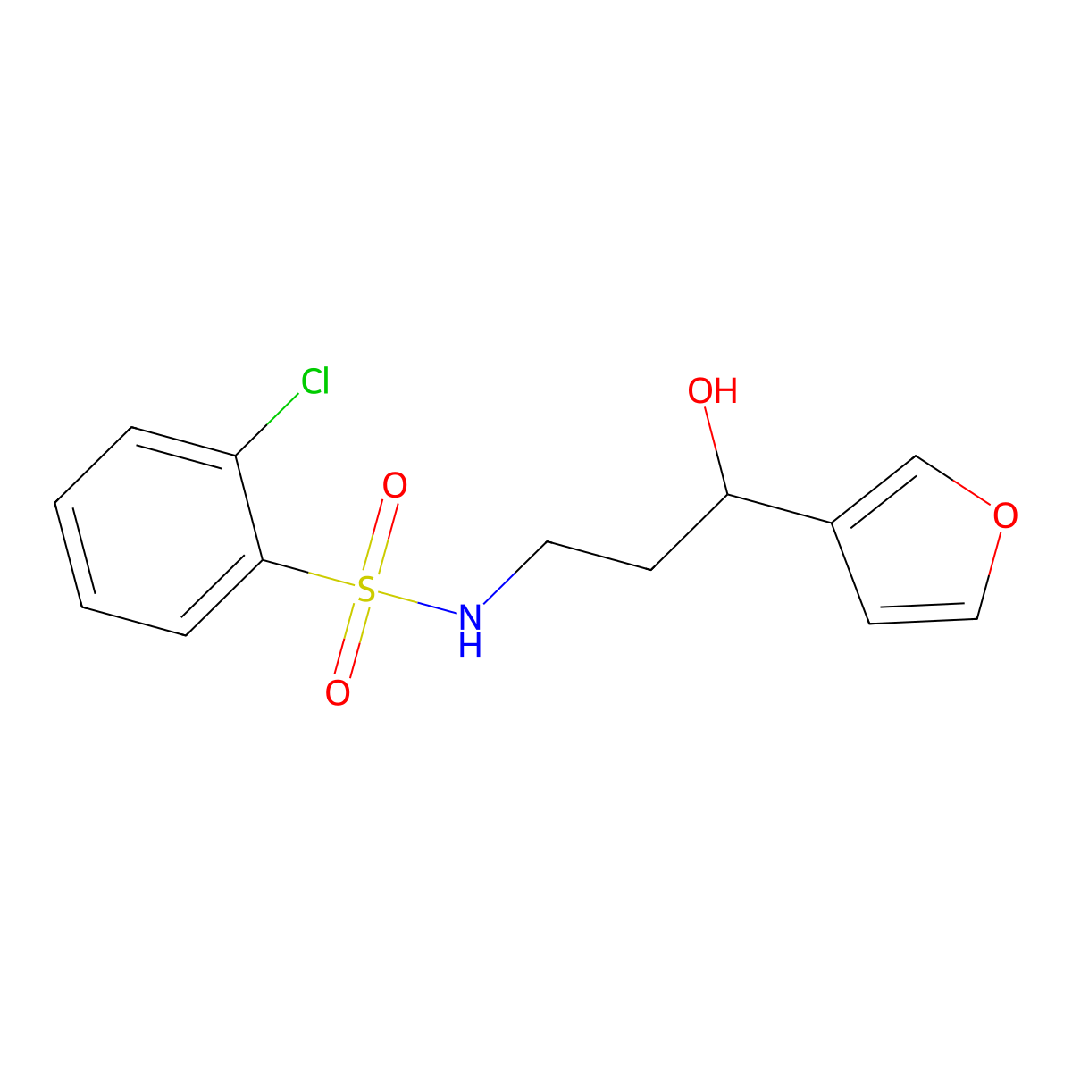 2-chloro-N-(3-(furan-3-yl)-3-hydroxypropyl)benzenesulfonamide molecular structure, CAS 1428378-09-9