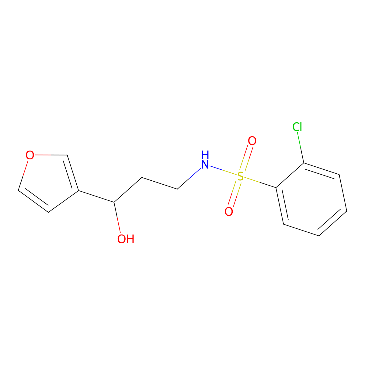 2-chloro-N-(3-(furan-3-yl)-3-hydroxypropyl)benzenesulfonamide molecular structure, CAS 1428378-09-9