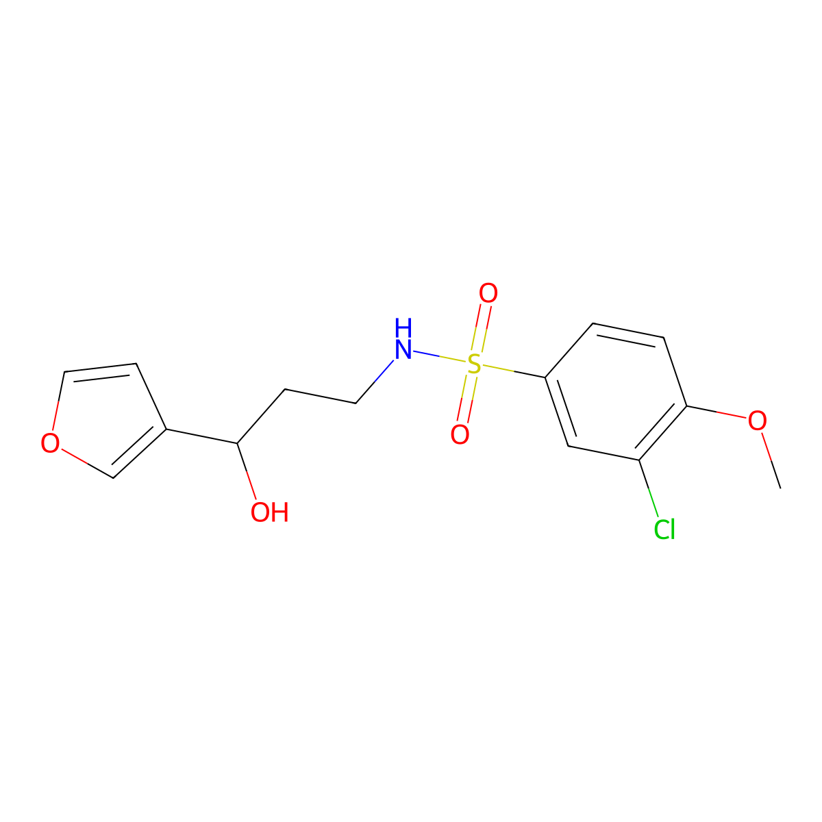 3-chloro-N-(3-(furan-3-yl)-3-hydroxypropyl)-4-methoxybenzenesulfonamide molecular structure, CAS 1428378-13-5