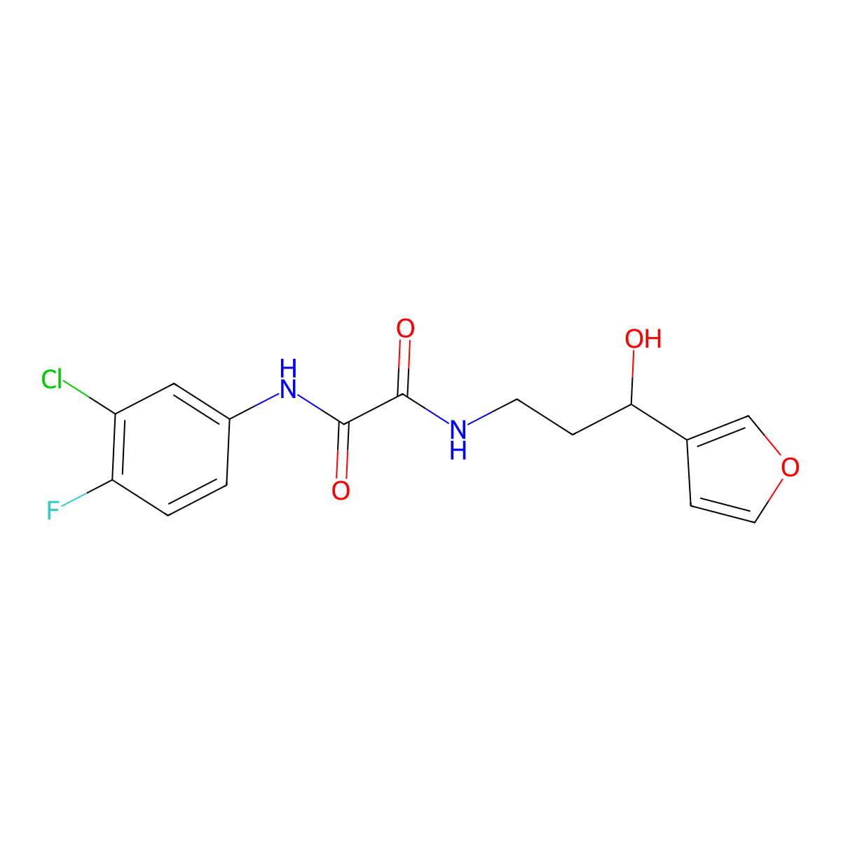 N1-(3-chloro-4-fluorophenyl)-N2-(3-(furan-3-yl)-3-hydroxypropyl)oxalamide molecular structure, CAS 1428378-16-8