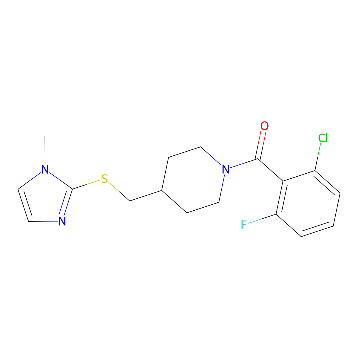 (2-chloro-6-fluorophenyl)(4-(((1-methyl-1H-imidazol-2-yl)thio)methyl)piperidin-1-yl)methanone molecular structure, CAS 1428378-28-2
