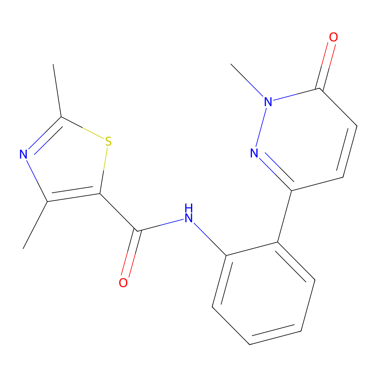 2,4-dimethyl-N-(2-(1-methyl-6-oxo-1,6-dihydropyridazin-3-yl)phenyl)thiazole-5-carboxamide molecular structure, CAS 1428378-33-9