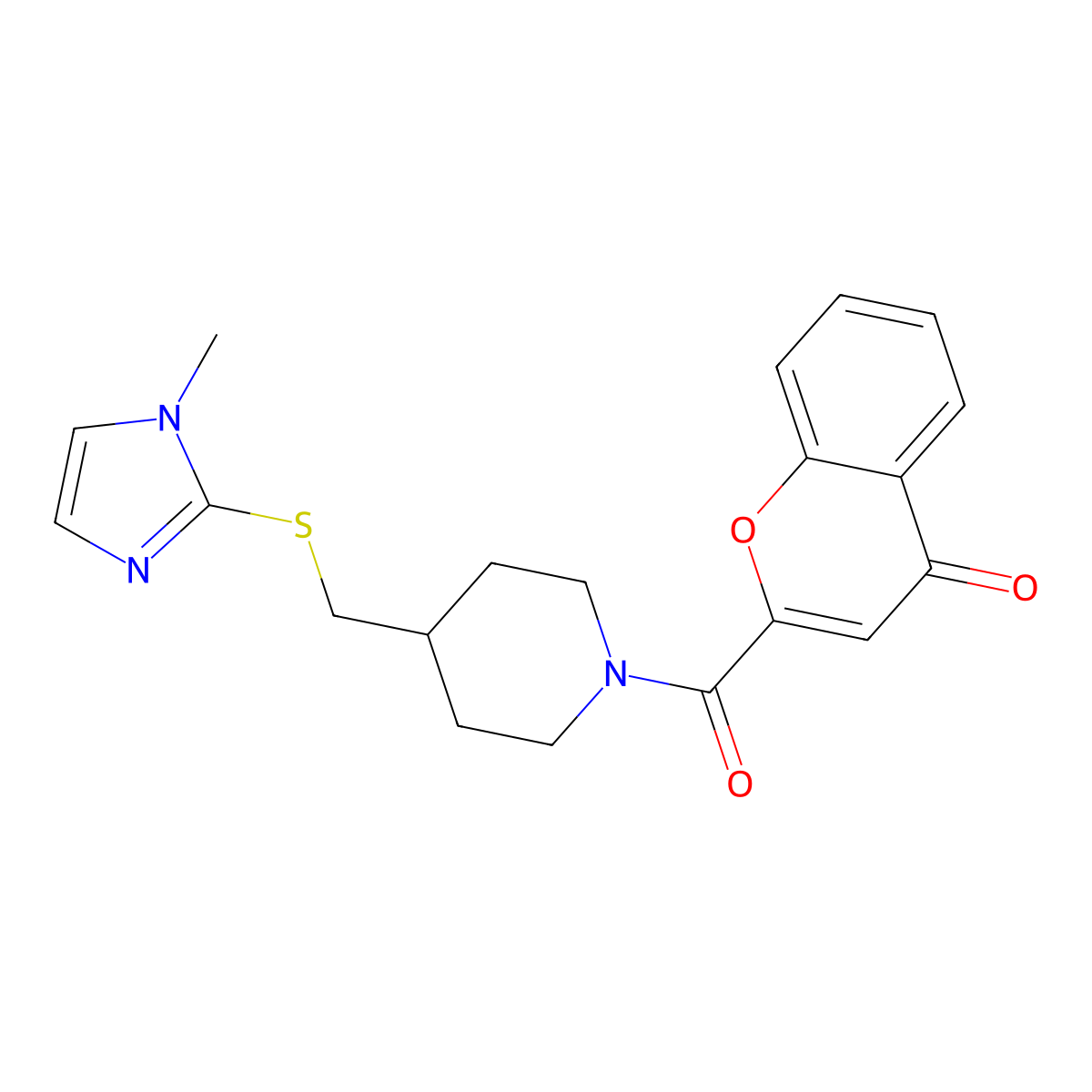 2-(4-(((1-methyl-1H-imidazol-2-yl)thio)methyl)piperidine-1-carbonyl)-4H-chromen-4-one molecular structure, CAS 1428378-34-0