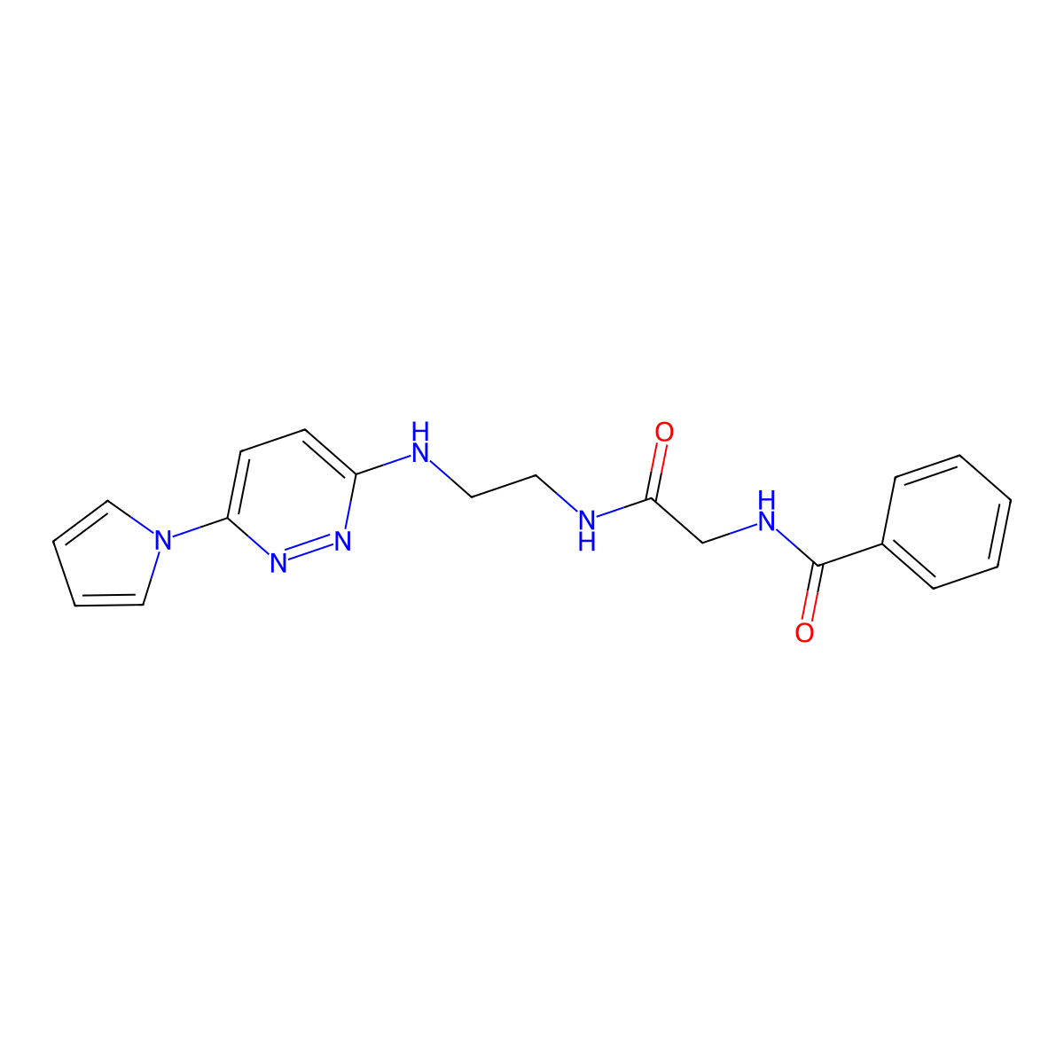 N-(2-((2-((6-(1H-pyrrol-1-yl)pyridazin-3-yl)amino)ethyl)amino)-2-oxoethyl)benzamide molecular structure, CAS 1428378-39-5