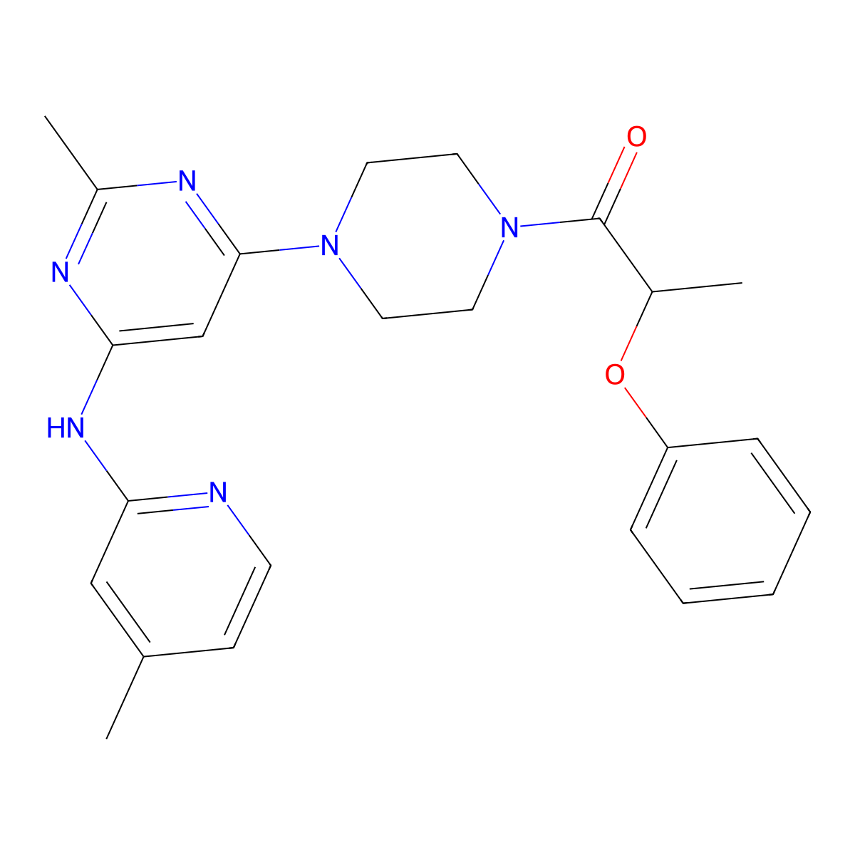1-(4-(2-Methyl-6-((4-methylpyridin-2-yl)amino)pyrimidin-4-yl)piperazin-1-yl)-2-phenoxypropan-1-one molecular structure, CAS 1428378-47-5