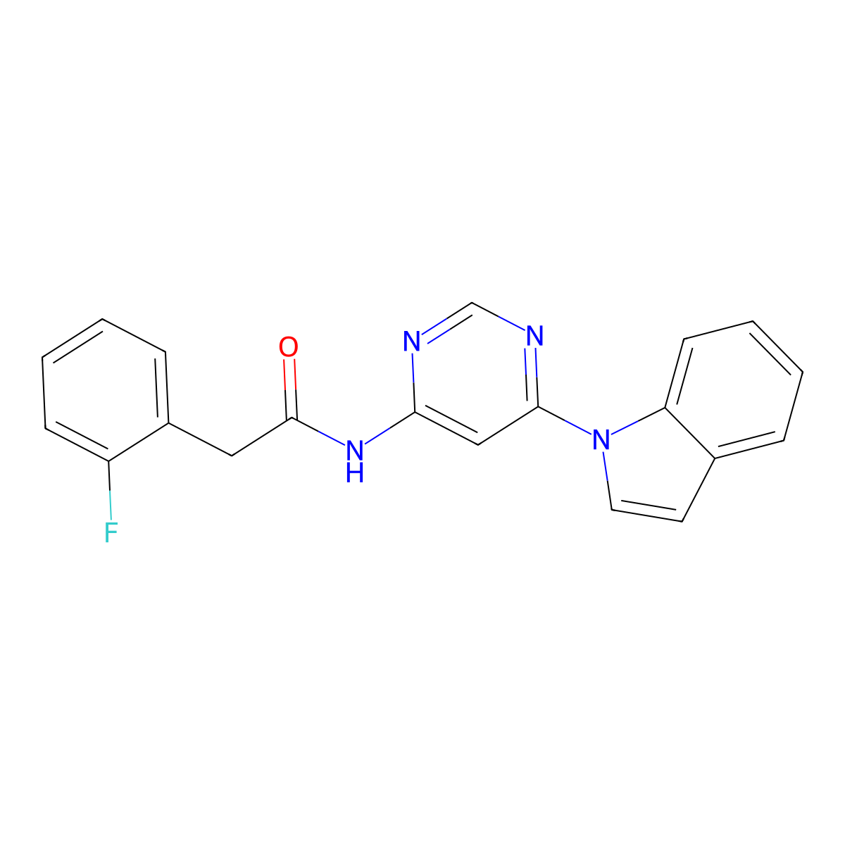 N-(6-(1H-indol-1-yl)pyrimidin-4-yl)-2-(2-fluorophenyl)acetamide molecular structure, CAS 1428378-55-5