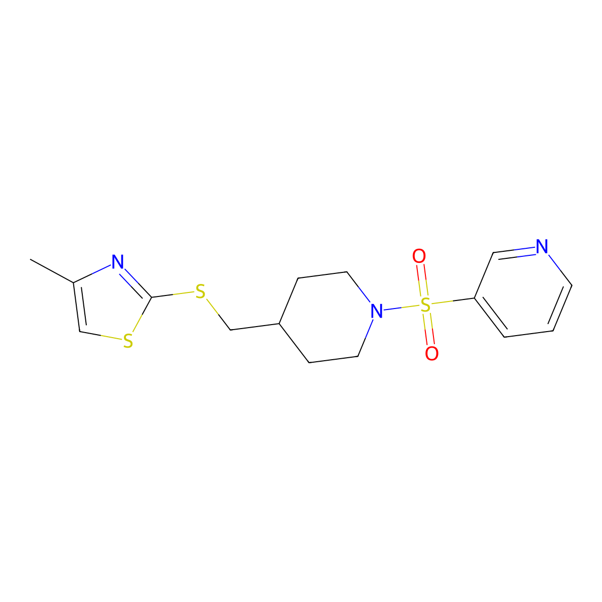 4-Methyl-2-(((1-(pyridin-3-ylsulfonyl)piperidin-4-yl)methyl)thio)thiazole molecular structure, CAS 1428378-57-7