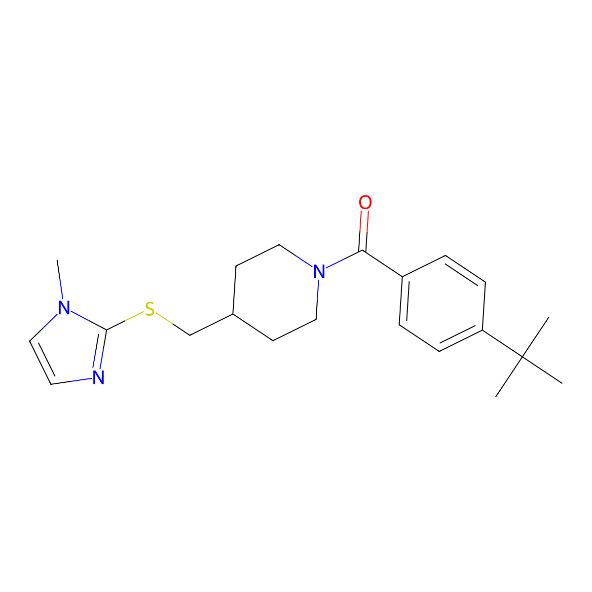 (4-(tert-butyl)phenyl)(4-(((1-methyl-1H-imidazol-2-yl)thio)methyl)piperidin-1-yl)methanone molecular structure, CAS 1428378-60-2
