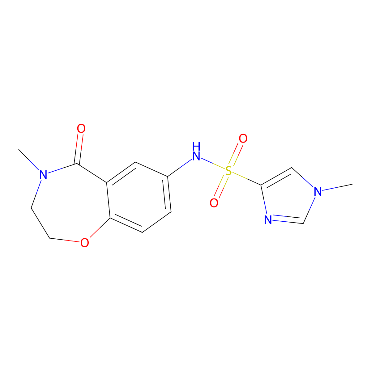 1-methyl-N-(4-methyl-5-oxo-2,3,4,5-tetrahydrobenzo[f][1,4]oxazepin-7-yl)-1H-imidazole-4-sulfonamide molecular structure, CAS 1428378-67-9