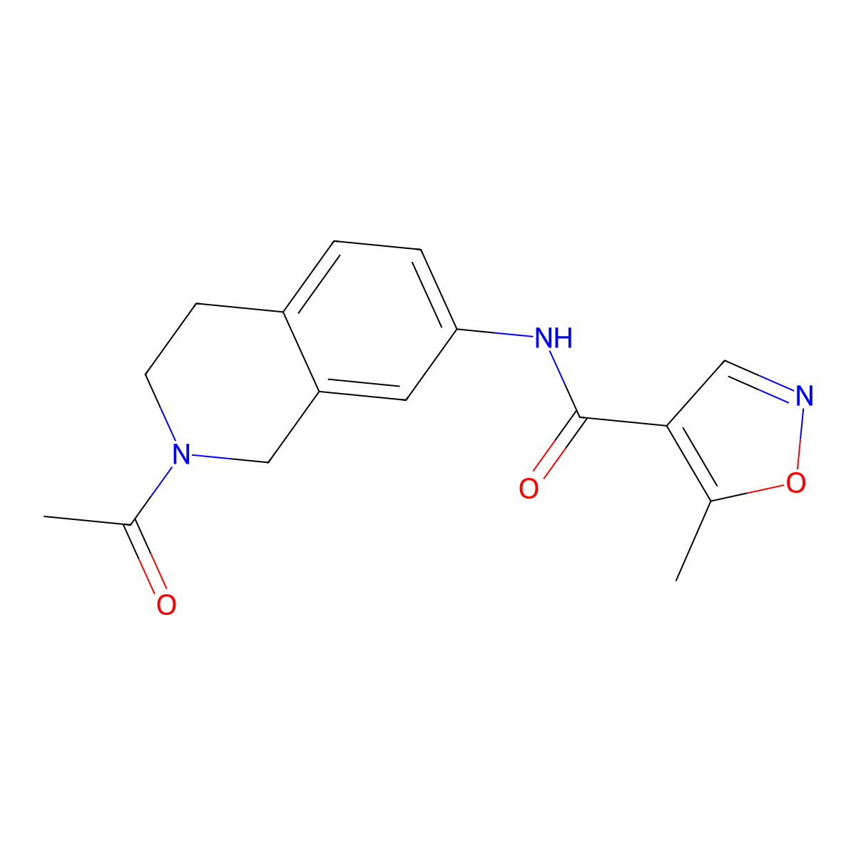 N-(2-acetyl-1,2,3,4-tetrahydroisoquinolin-7-yl)-5-methylisoxazole-4-carboxamide molecular structure, CAS 1428378-70-4