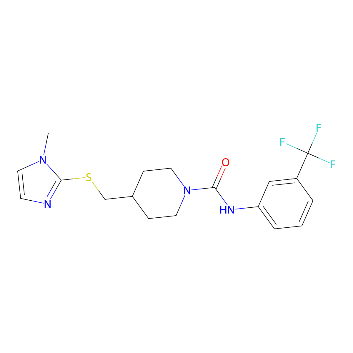 4-(((1-methyl-1H-imidazol-2-yl)thio)methyl)-N-(3-(trifluoromethyl)phenyl)piperidine-1-carboxamide molecular structure, CAS 1428378-71-5