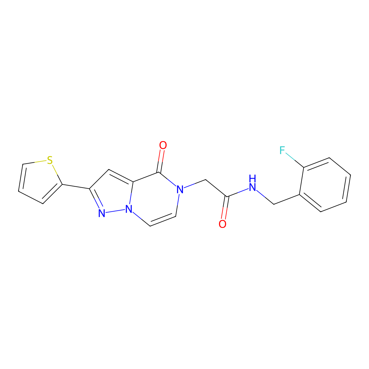 N-(2-fluorobenzyl)-2-(4-oxo-2-(thiophen-2-yl)pyrazolo[1,5-a]pyrazin-5(4H)-yl)acetamide molecular structure, CAS 1428378-72-6