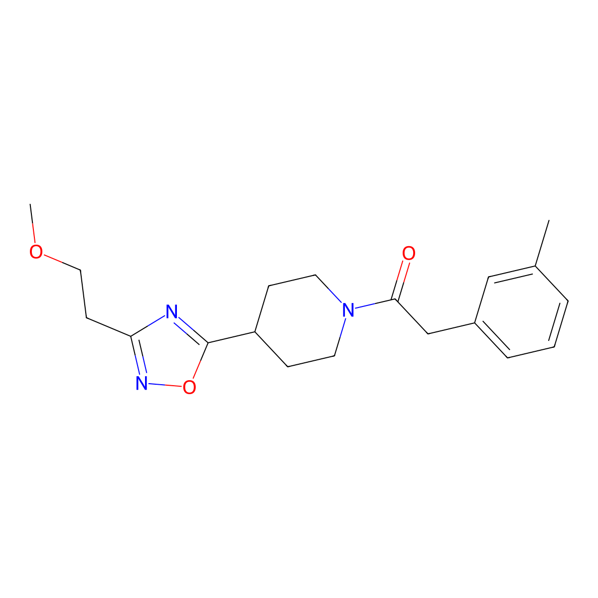 1-(4-(3-(2-Methoxyethyl)-1,2,4-oxadiazol-5-yl)piperidin-1-yl)-2-(m-tolyl)ethanone molecular structure, CAS 1428378-78-2