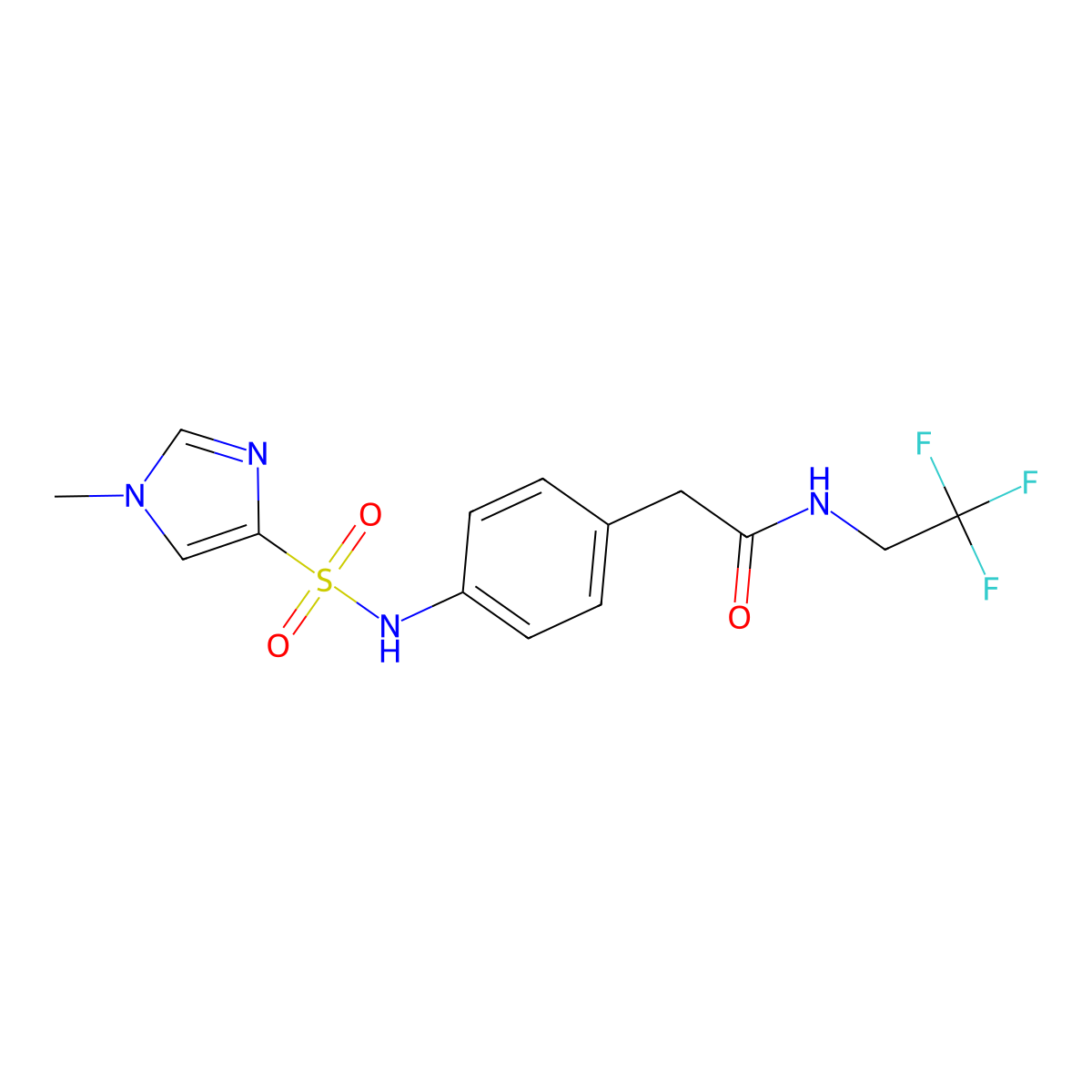 2-[4-(1-methyl-1H-imidazole-4-sulfonamido)phenyl]-N-(2,2,2-trifluoroethyl)acetamide molecular structure, CAS 1428378-79-3