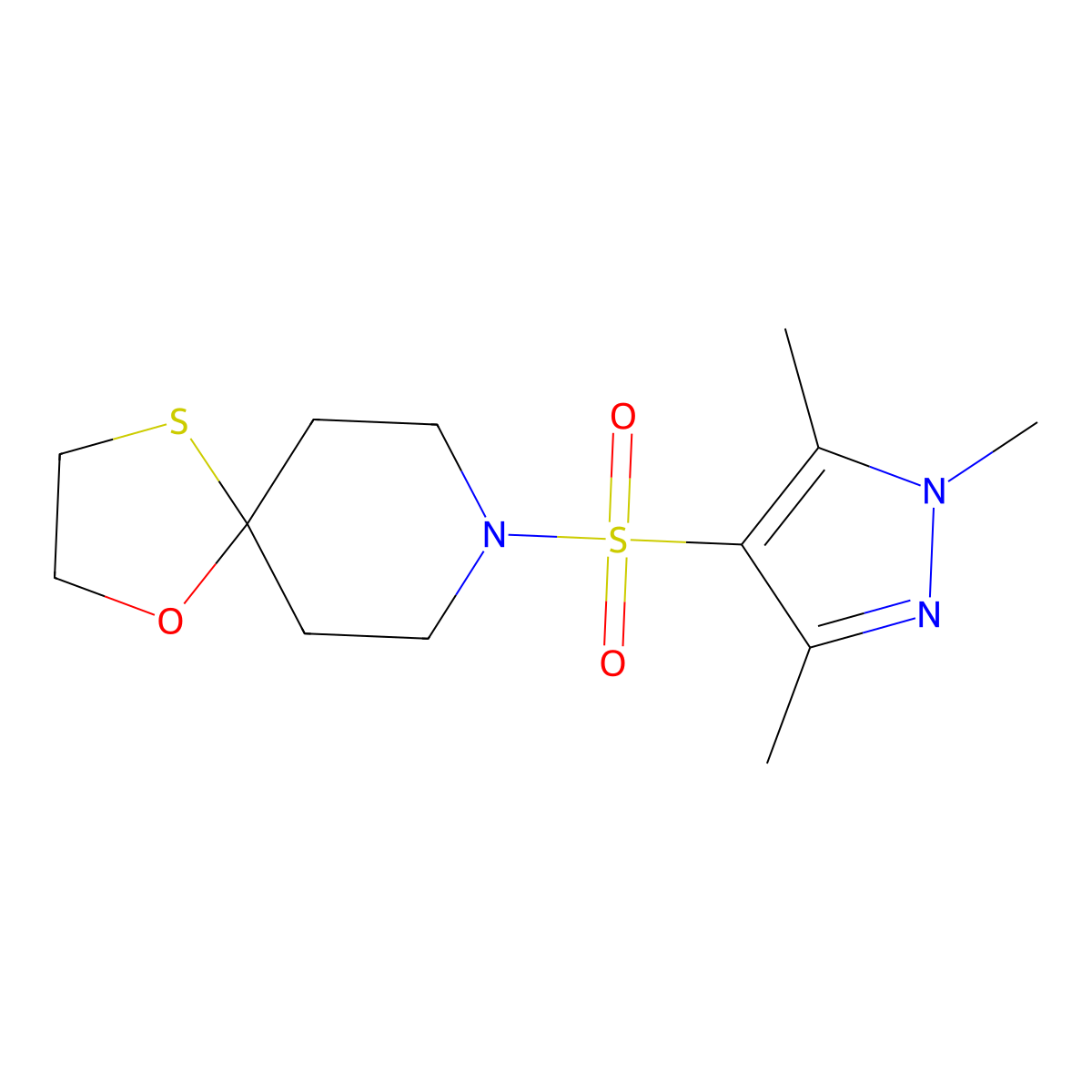 8-[(1,3,5-trimethyl-1H-pyrazol-4-yl)sulfonyl]-1-oxa-4-thia-8-azaspiro[4.5]decane molecular structure, CAS 1428378-81-7