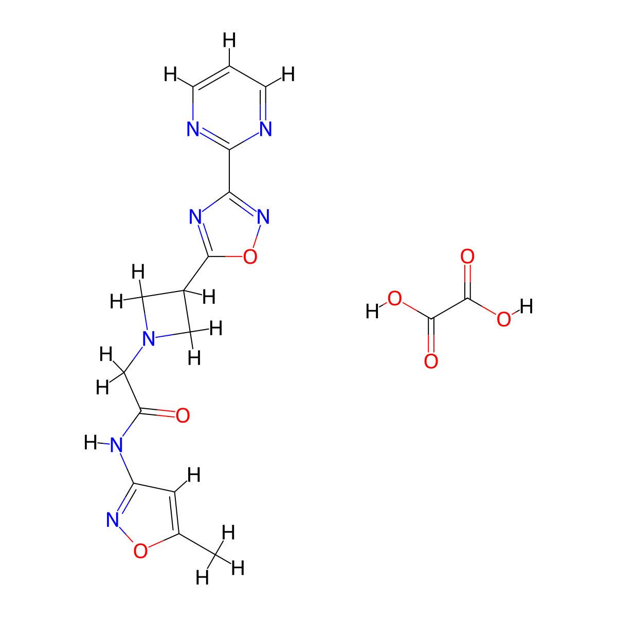 N-(5-methylisoxazol-3-yl)-2-(3-(3-(pyrimidin-2-yl)-1,2,4-oxadiazol-5-yl)azetidin-1-yl)acetamide oxalate molecular structure, CAS 1428378-87-3