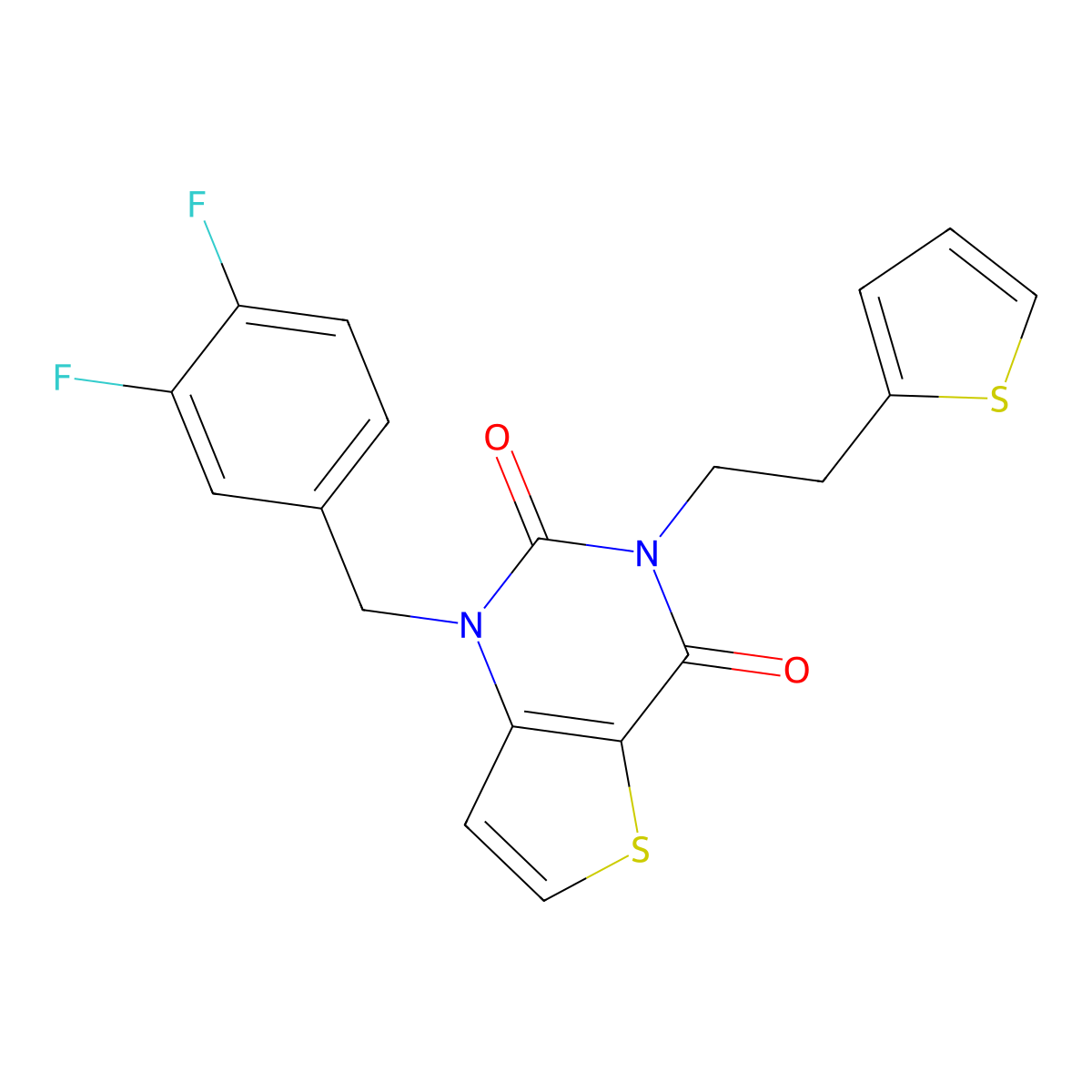 1-(3,4-difluorobenzyl)-3-(2-(thiophen-2-yl)ethyl)thieno[3,2-d]pyrimidine-2,4(1H,3H)-dione molecular structure, CAS 1428378-90-8